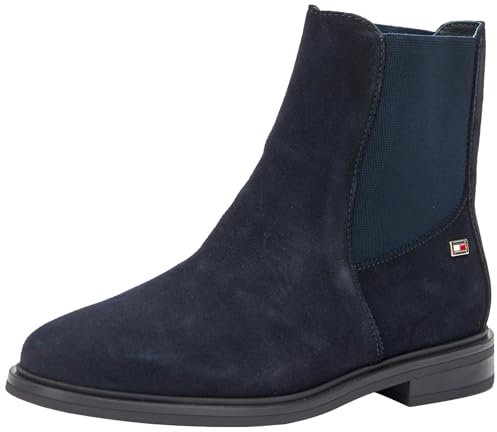 Tommy Hilfiger Donna Stivaletti Chelsea Flag Suede Piatti, Blu (Space Blue), 37
