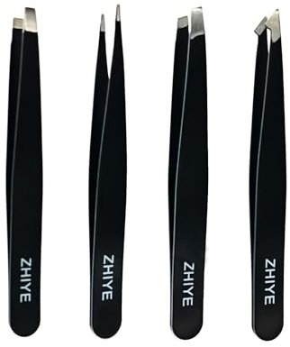 ZHIYE Lot de 4 pinces à épiler professionnelles en acier inoxydable pour épilation des poils incarnés, extensions de cils, pinces à épiler