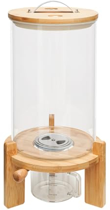 unkonwcy Rustic Elegant Minimalist Storage Container, 7.5 L, 20 cm (Diameter) x 45 cm (Height), Glass and Bamboo Wood, Grain Dispenser, Kitchen Storage Jars for Spices Coffee Sugar Grain