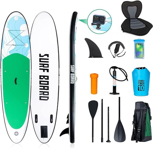 ZealWe Aufblasbares Stand Up Paddling SUP Board Paddleboard Surfboard, 320cm Standup Paddle Aufblasbar Set bis 150kg, Surfbrett für stand-up, Komplettes Zubehör mit Sitz Alu-Paddel Rucksack Pumpe Grün
