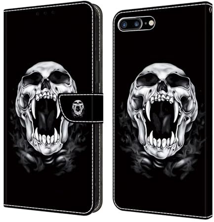 Bnvdfre iPhone SE 2022/SE 2020/8/7 Klapphülle PU Leder Hülle Magnet Stoßfeste Kartenfach Klappbar Schutzhülle Silikon Case Cover mit Totenkopf Muster