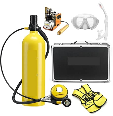 Mini-Tauchflasche, 2L Tauch-Atemschutzmaske, Tauchausrüstung, Aluminiumflasche, Gasflasche, Erwachsene, Schwimmen, Schnorcheln, Schnorchel, Restdruckmessgerät für Unterwassererkundungsrettung ( Color