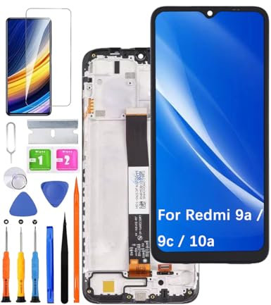 HLYGZX Pantalla original de repuesto para Xiaomi Redmi 9a 9c LCD, para Redmi 10a, kit de reparación de montaje digitalizador táctil (negro con marco, no para 9C NFC / 9AT)