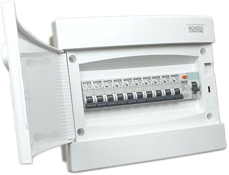 RoadEu - Leitungsschutzschalter - Sicherungskasten Komplett mit Fi Schutzschalter - B 16A Sicherungsautomat und 10A 8+2 - Verteiler Unterputz