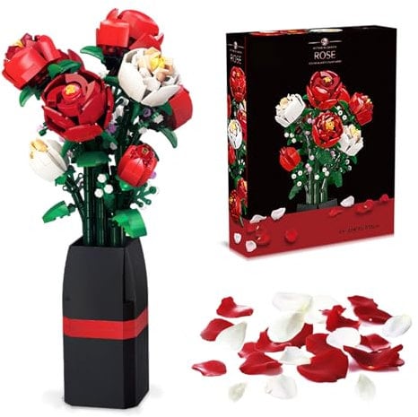 FANTASY&Co. Elegant Rose Bouquet Building Set - DIY Challenge for Creative Fun, Home Office Creative Decoration, Valentine Day, Birthday, Christmas Ideal Present for Kids, Adults Aged 6+(818Pcs)