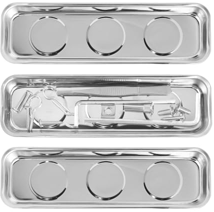 QGGTQG Cuenco magnético de 3 piezas, cuenco magnético de acero inoxidable, 226 x 65 mm, bandeja magnética rectangular, bandeja magnética engrosada, soporte de piezas pequeñas, herramientas, tornillos
