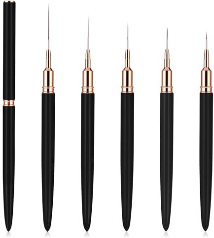 WLLHYF 5Pcs Nail Art Liner Brushes, Painting Nail Art Brushes for Long Lines, Details, Fine Drawing Nail Dotting Drawing Tool Set 7mm/9mm/11mm/15mm/25mm (Black)