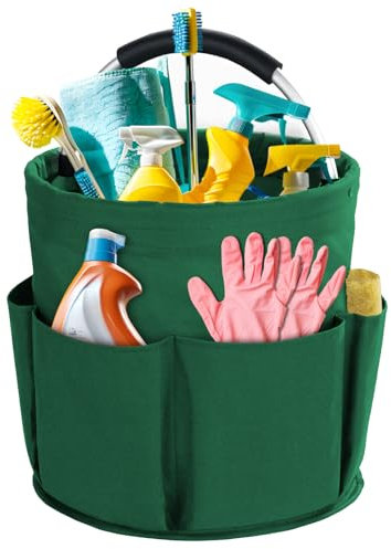 Bototack Cleaning Caddy with Handle, Cleaning Products Organiser, 17L Foldable Storage Basket, Cleaning Caddy Organiser, Portable Multi Cleaning Bucket Bag for Home, Garden (Green)