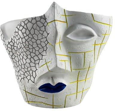 Pot de Fleurs Blanc fissuré créatif avec Visage Humain, Pot de Fleurs avec tête de Visage, Vase Visage Humain pour la Maison et l'intérieur, Ornements de en Pot de Table, décoration