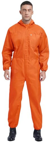 iiniim Herren Arbeitsoverall Langarm Schutz Overall mit Kapuze Arbeitsanzug Antistatischer Schutzanzug Ganzkörperanzug Industrie Handwerker Arbeitskleidung Orange XL