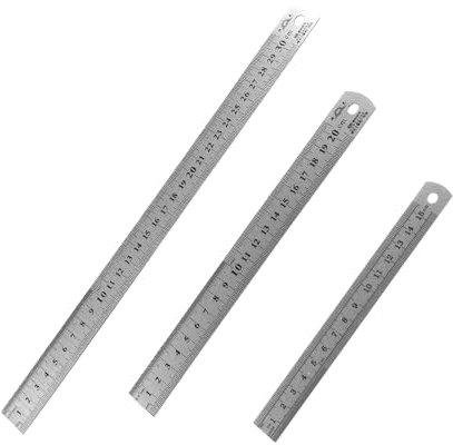 3 Stück Edelstahl Lineale, Metall Lineal Set 15/20/30cm, Stahlmaßstab Doppelseiten Skala Kante Zentimeter & Zoll Stahllineal Messwerkzeug Präzision Herrscher für Engineering Lehre Office Büro Schule