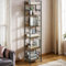 YITAHOME Bücherregal mit 6 Ebenen, Industrielles Standregal, Metallrahmen und Holzregale, Hohes Lagerregal mit 4 Haken, Präsentationsorganizer, für Wohnzimmer, Heimbüro, Vintagebraun Regal