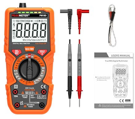 Multimetro digitale con 6000 conteggi, Amperemetro Ohmmetro Voltmetro TRMS, Misura la resistenza alla corrente di tensione Diodo Continuità Temperatura Frequenza NCV con display LCD e torcia elettrica