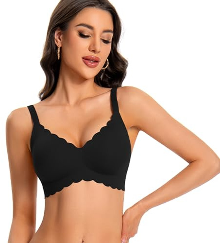 ANGOOL Seamless Bras for Women Wireless Full Coverage Bra | V Neck, Push Up T-Shirt Bra, Non Wired Padded Bra, Fixed Pads, Comfort Everyday Bra, Low Support & Lift, Adjustable Bra