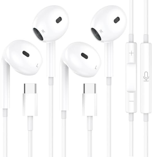 2Packs Écouteurs USB C pour iPhone 15/15 Pro/16 Pro Max, HiFi Stéréo Basse Filaires Type C Casque Intra Auriculaires avec Micro et contrôle du Volume Compatible avec Samsung Galaxy S24 S23 S22 A55 A54