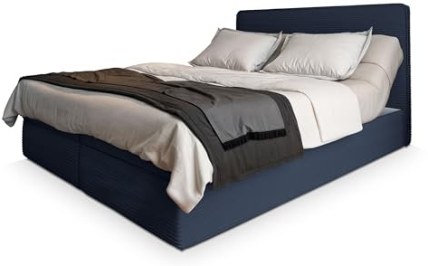 Masseno Boxspringbett Astor 140x200 cm Komplett-Set mit Matratze und Topper, Polsterbett mit Zwei Bettkästen -Blau, Lincoln 77