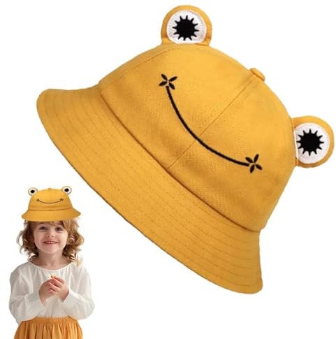 Fischerhut Damen,Frosch Mütze,Anglerhut,Hut Frosch Kostüm Erwachsene,Herren Lustig Anglerhut,Fasching Lustiger Angler Hüte,für Angeln Wandern Camping Outdoor (DE/NL/SE/PL, Numerisch, 56, Gelb)