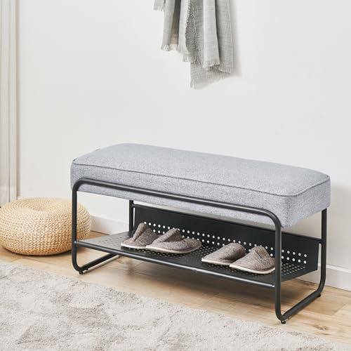 [en.casa] Schuhbank Lillehammer 90x37x42 cm Grau Schuhregal Sitzbank mit Stauraum Eingangsbereich Flur Möbel Garderobenbank
