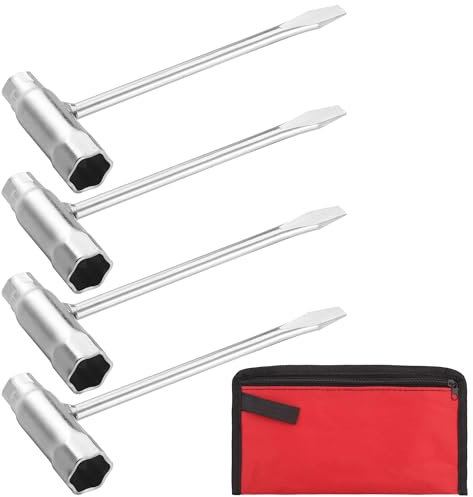 Zocipro 4Pcs Chainsaw Wrench and Screwdriver Combination Spanner, 13mm x 19mm Replacement Spark Plug Spanner with Pouch, T-Wrench Socket Adjustment Tool for Spark Plug