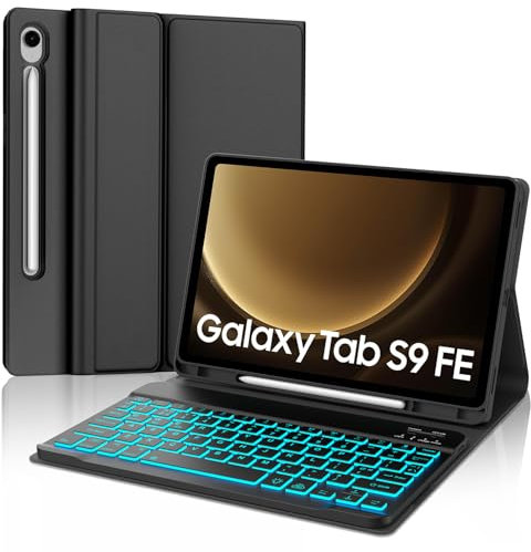 IVEOPPE Keyboard Case for Samsung Galaxy Tab S10FE/S9FE 10.9'', Case Keyboard for Samsung Tab S9, Cover with Magnetically Detachable Backlit Keypad for Galaxy S9 Tablet 11 Inch, Black