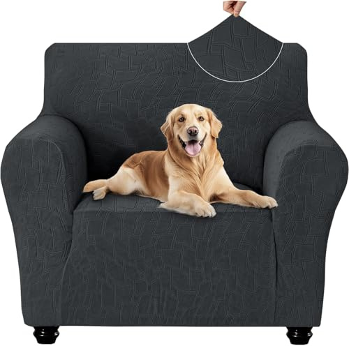 Ystyle Stretch Sofa Überzug mit Armlehne 1 Sitzer, Dunkelgrau | Waschbar Sofabezug , Couch Überzug Kratzfest, Sofaschoner rutschfest, Couch Cover für Katze Hunde, Sofa Cover