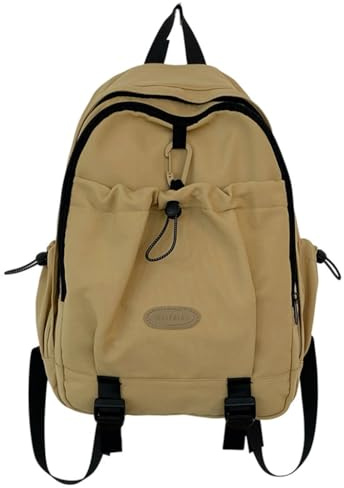 Simple Nylon Backpack for Junior High and College Students Spacious Interior Large School Bag with Laptop Compartment, Yellow, Bohemian