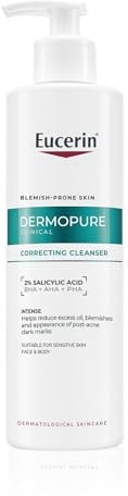 Eucerin Dermopure Clinical Correcting Cleanser 400ml, Non-Comedogenic Face Wash with 2% Salicylic Acid, AHA & PHA for Oily Skin, Facial Cleanser for Post-Acne Marks
