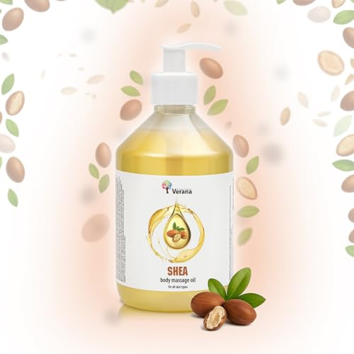 Verana Massageöl Karité Shea für Körper, Gesicht und Haare, Natürlich, Neutral, Geruchlos, Ideale Gleitfähigkeit und Absorption, Entspannend, Anti Cellulite, stimuliert die Kollagenproduktion (500ml)