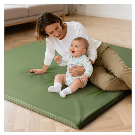 Wasserdicht Krabbelmatte Baby 127x127x3cm,Grün Kunstleder Spielmatte Baby | Schaumfüllung Teppich kinderzimmer,Rutschfester Unterseite,Pflegeleicht, Spielteppich Kinder für Laufgitter