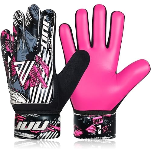 JUU Football Goalkeeper Gloves For Boys, Kids Children Youth Soccer Goalie Gloves with 4mm Latex Double Wrist & Finger Spine Protection Super Grip Palm Goalkeeping Gloves
