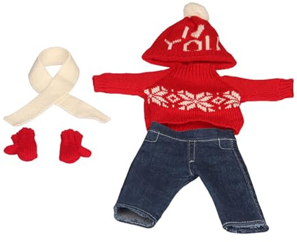 YIXANNX 5 Stück einfach zu tragende 18 Zoll Puppen Weihnachtspullover, Hosen, Hüte, Handschuhe und Schals, Stoffe, 18 Zoll Puppen Weihnachtskleidung , rot weiß