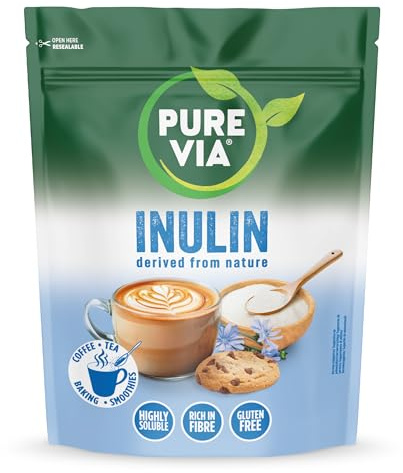 Pure Via Prebiotic Inulin Powder 1kg | Chicory Root Fibre | High Fibre, Plant-Based, Mild Taste, Easily Mixes Into Drinks & Recipes | Vegan & Gluten-Free