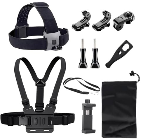 YHTSPORT Arnés de Pecho Soporte de Pecho, Arnés de Cabeza para Action Cam, Arnes de Soporte de Teléfono + Correa de Cabeza Compatible con iPhone, Go Pro, DJI y otras Cámaras de Acción