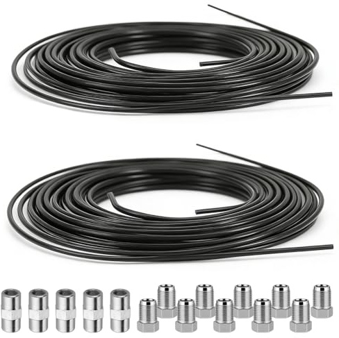 2er Set x 5m Bremsleitung Ø 4,75mm Stahl mit 10 Verschraubungen 5 Verbinder M10 x 1 DIN 74 234 konform verkupfertes Stahl-Bremsrohr im Sortiment für Bördel F fuer Auto PKW Motorrad