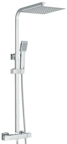 Columna Ducha Termostática Cromo con Grifo, Kit Completo Ducha Lluvia 10 Acero Inox Ducha de mano con 3 modos