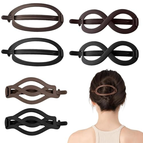 6 Stück Haarspangen Damen Dünnes Haar Set (Schwarz & Kaffee) | Französische Haarspange für feines Haar und dickes Haar. Flache Haarspangen Damen für Alltag, Styling und Hochsteckfrisuren.