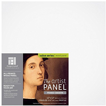 Ampersand Art Supply Wood Gesso Artist Painting Panel: Primed Smooth, 12 x 12, 1-1/2 Cradled Profile