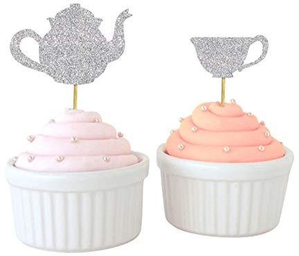 Darling Souvenir, Bridal Shower Tea Party Cupcake Topper, Birthday Dessert Decorations Tea Kettle Cup Cupcake Toppers - Pack Of 20