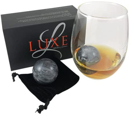Luxe Whiskey Stones - 2er Set Marmor Kühlkugeln in Geschenkbox mit Samtbeutel