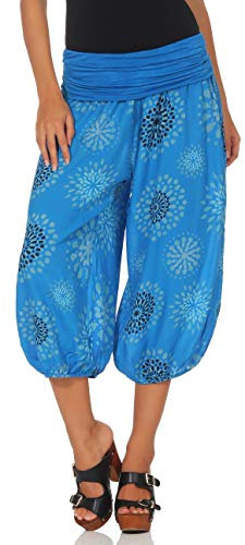 Malito - Damen Haremshose kurz mit Print - Pumphose aus Baumwolle - Leichte 3/4 Stoffhose - Pluderhose zum Tanzen, Chillen & Yoga - knielange Capri Hose 7182 (Blau)