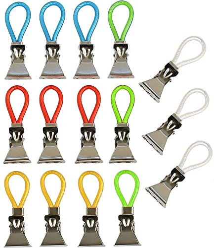 K&G - Set da 16 ganci per asciugamani / presine / accessori da appendere in bagno e in cucina, con clip multifunzione, occhielli di ricambio