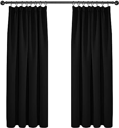 Deconovo Verdunkelungsvorhang Blickdicht Gardine mit Kräuselband Verdunkelung dicke Thermogardine Kälteschutz warm Hitzeschutz, 160x132 cm(HöhexBreite), Schwarz, 2er Set