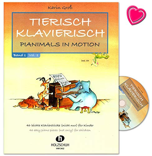 Tierisch klavierisch Band 1-46 leichte Klavierstücke (nicht nur) für Kinder - Autor Karin Groß - Notenbuch mit CD und bunter herzförmiger Notenklammer