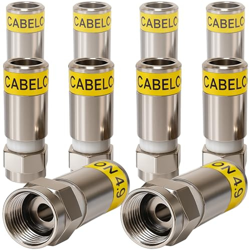 1STec 10 x RG6 Cabelcon 4.9 Crimp on compression Hex head screw type male F-connector plugs for coaxial aerial cables used by Virgin Media Digital coax signal lead broadband TiVo TV Box Cablecon