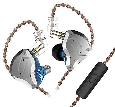KINBOOFI KZ ZS10 Pro - Auriculares con Monitor de oído, Auriculares in Ear Monitor KZ HiFi con 4 armaduras equilibradas y 1 Controladores dinámicos para músico de batería (Azul con micrófono)
