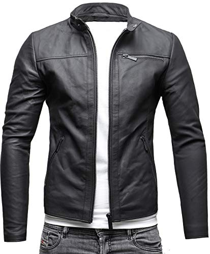 Crone Epic Herren Lederjacke Cleane Basic Leder Jacke in vielen Varianten und Farben (XL, Matt Black (Schafsleder))
