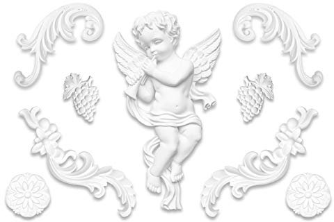 HEXIM Ornament aus PU - große Auswahl, 104x74mm Stuck, stoßfeste Deko schnitzerei - Verzierung für Wand und Decke (G2390) Wanddeko, Kunsthandwerk