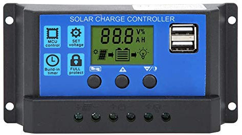 Contrôleur de Charge Solaire, Contrôleur de Panneau Solaire, Double Sortie USB 12V/24V 30A Contrôleur de Charge Régulateur PWM avec éCran LCD, Pour La Famille, L'Industrie
