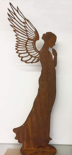 STEINFIGURENWELT GIEBEN Engel Santine betend 30 cm Flügel filigran Edelrost Rost Rostfigur Metallfigur Weihnachtsengel Elfe