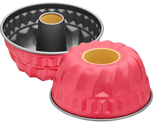 Original Kaiser Happy Colors Gugelhupfform 22cm, Gugelhupf Backform rund, Kuchenform antihaftbeschichtet, happy bicolor, orange-pink